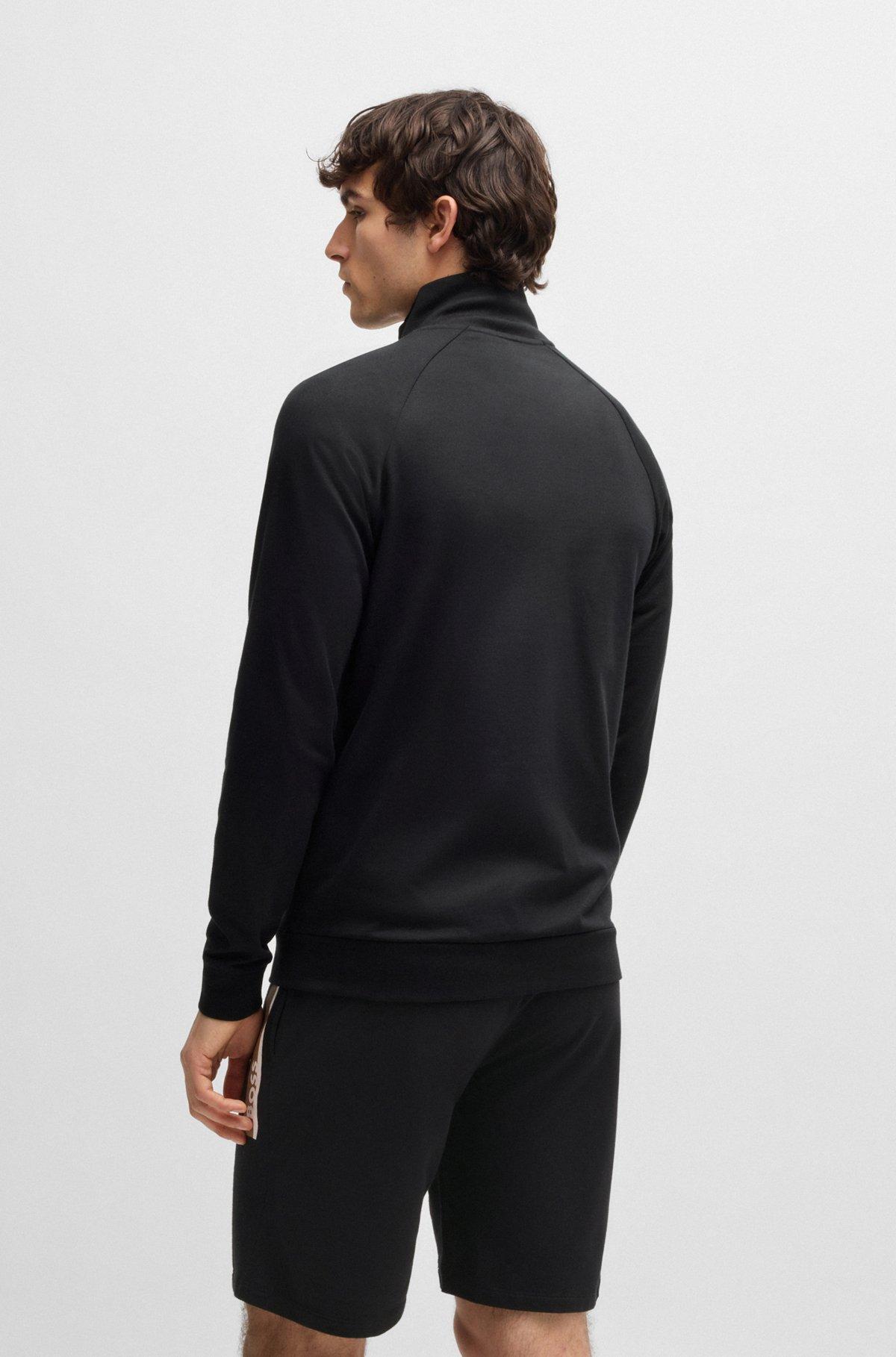 Cotton-terry zip-up jacket with stripe print Product Image