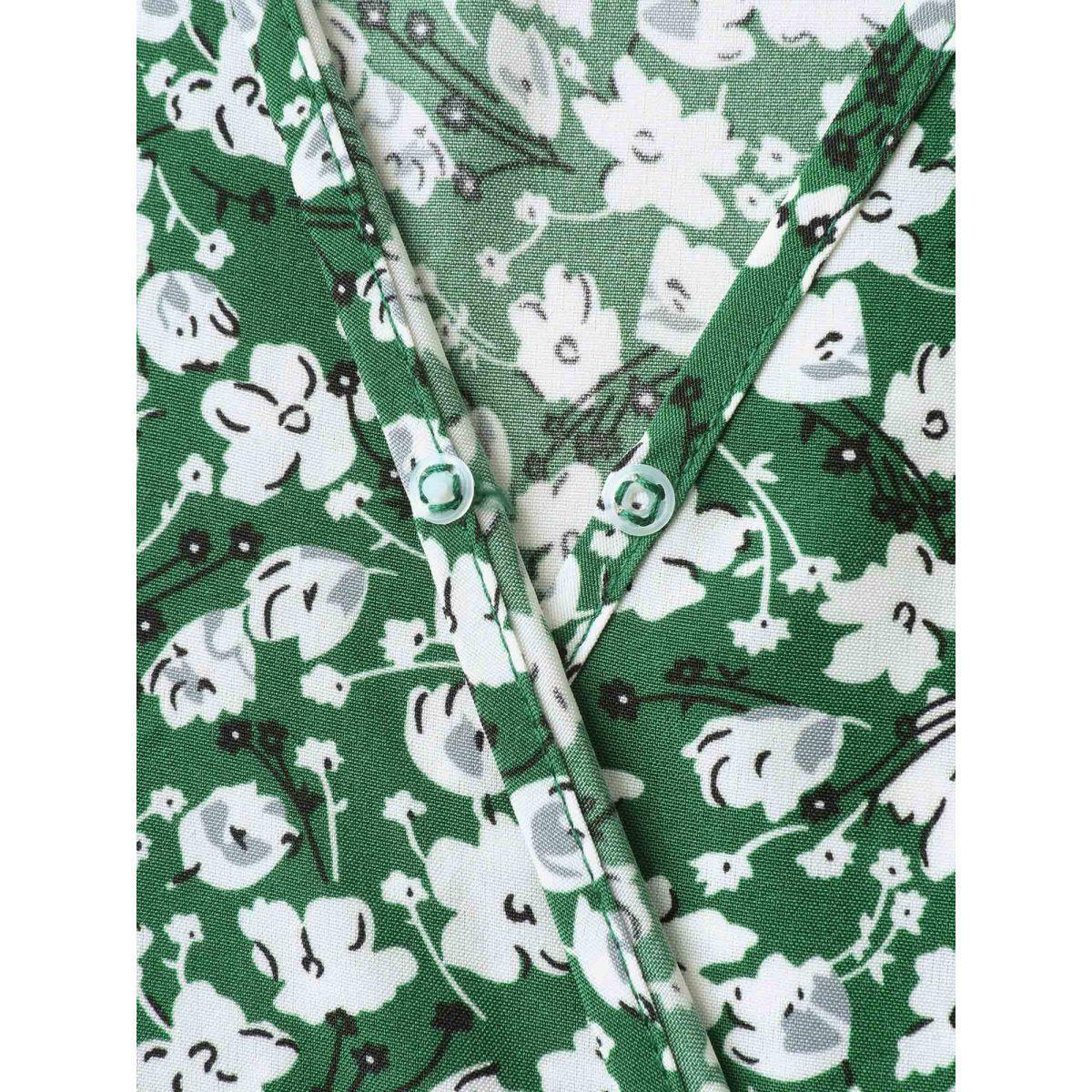 Plus Size Breezy Floral Print Flutter Sleeve Midi Dress Truegreen Women Elegant Ruffles Overlap Collar Cap Sleeve Curvy BloomChic 10/M Product Image