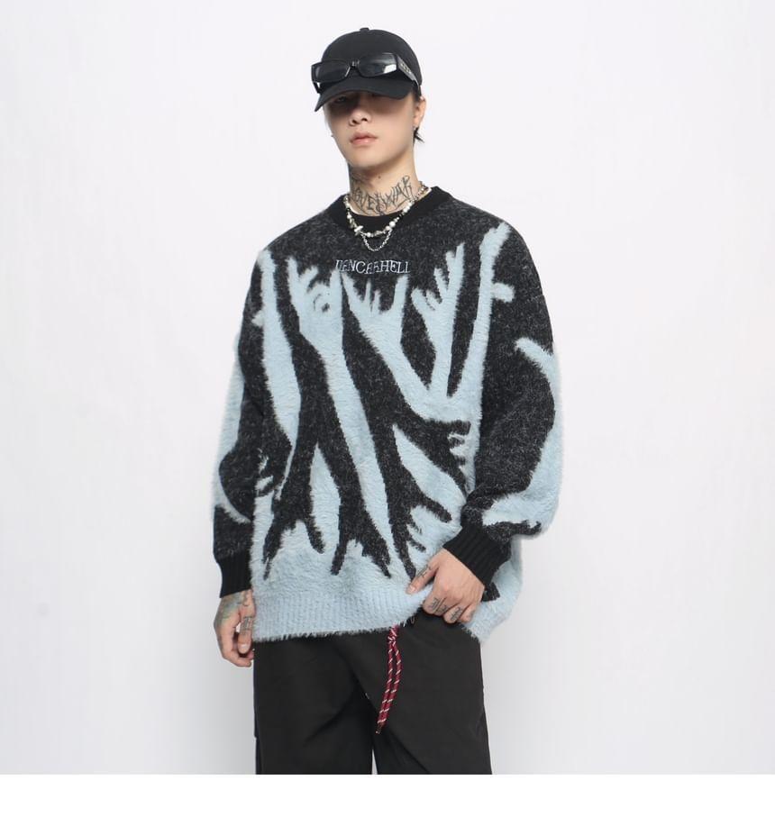 Crew Neck Letting Hand Print Sweater Product Image