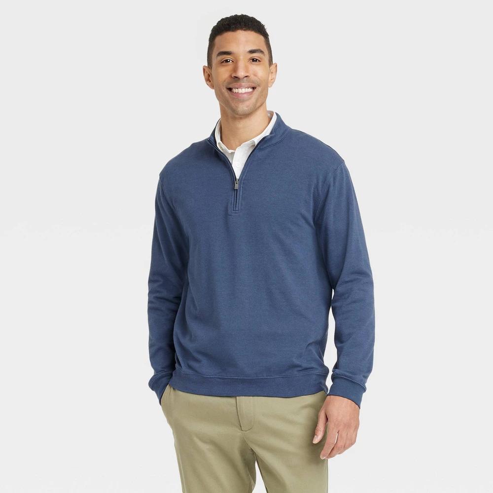 Mens Comfort Wear 1/4 Zip Sweatshirt - Goodfellow & Co Navy Blue M Product Image