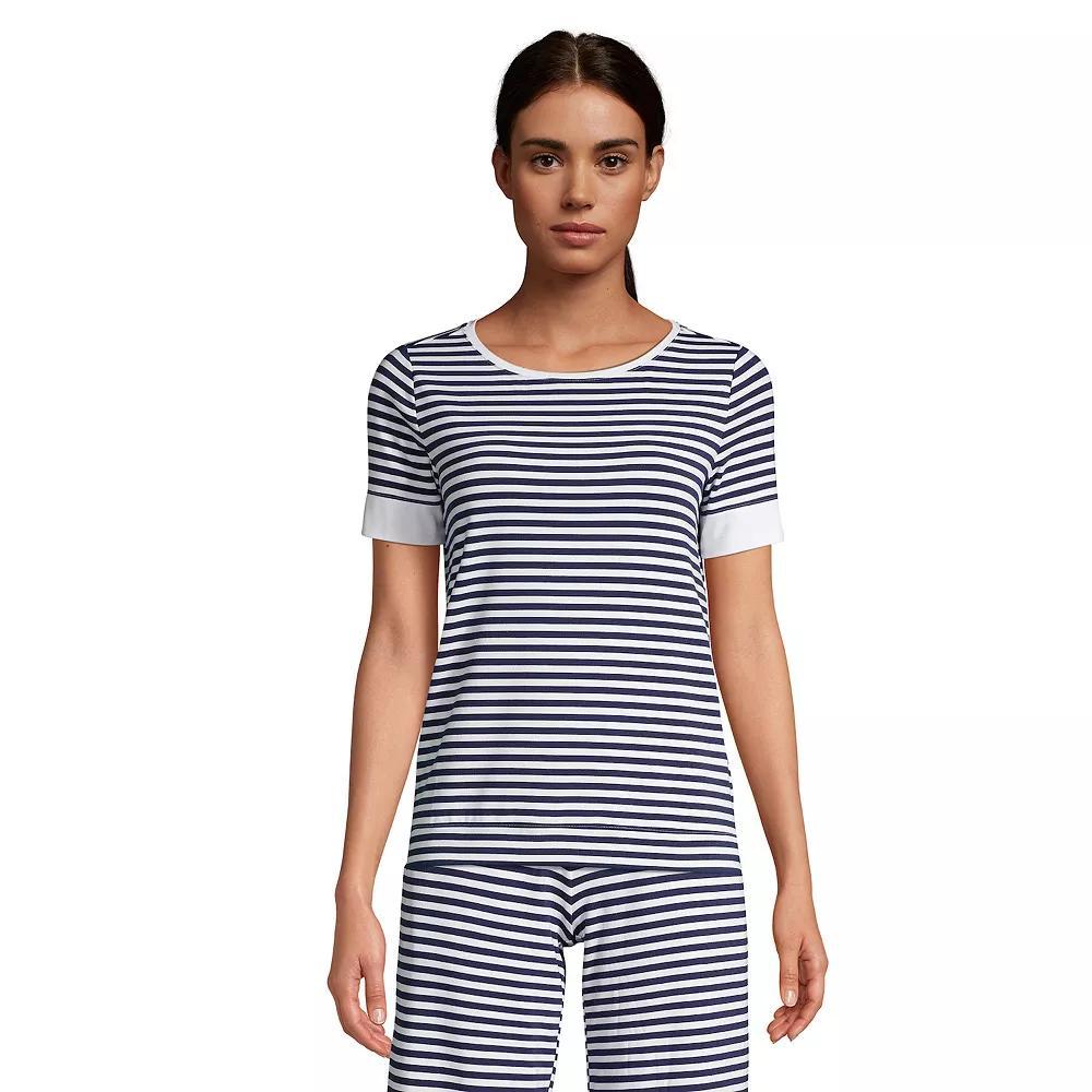 Women's Lands' End Short Sleeve Pajama Tee, Size: XX Small, White Navy Stripe Product Image