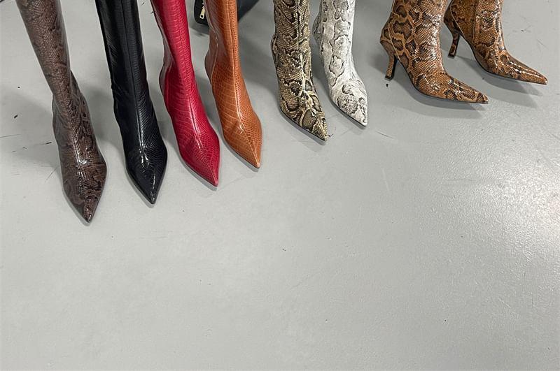 Animal Print Kitten Heel Tall Boots Product Image