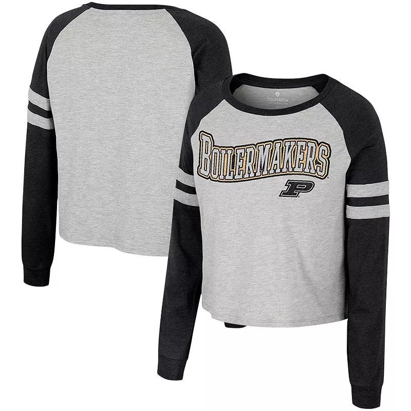 Womens Colosseum Heather Gray Notre Dame Fighting Irish Im Gliding Here Raglan Long Sleeve Cropped T-Shirt Product Image