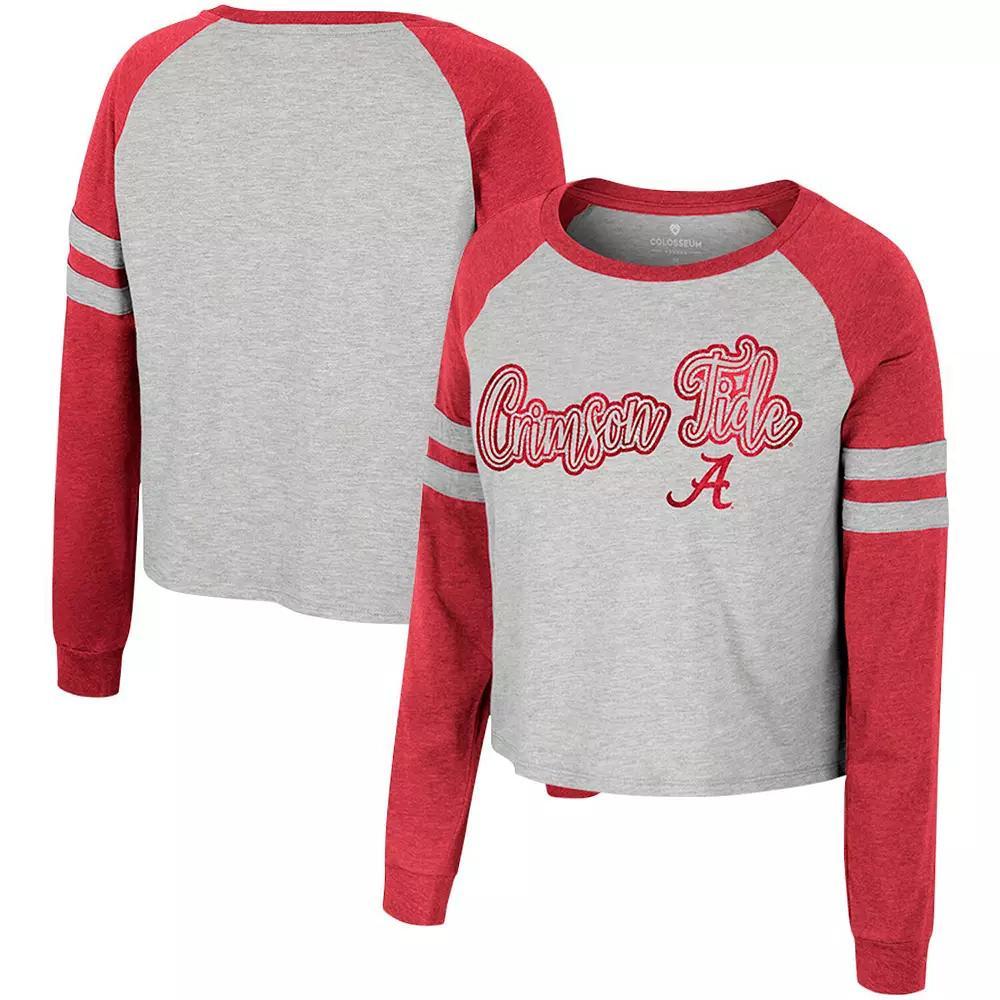 Women's Colosseum Heather Gray Alabama Crimson Tide I'm Gliding Here Raglan Long Sleeve Cropped T-Shirt,  Product Image