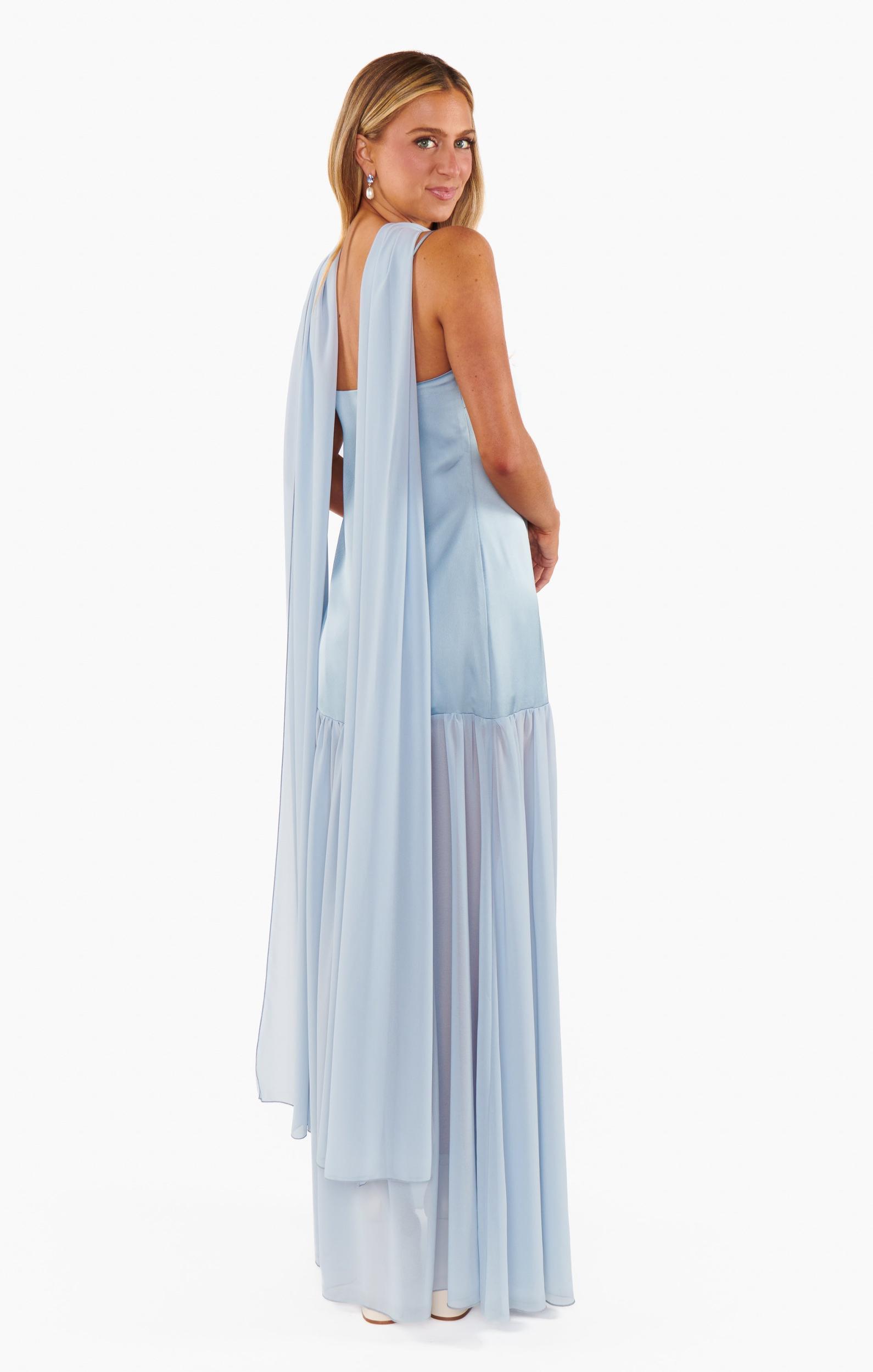 Dalia Maxi Dress ~ Steel Blue Luxe Satin Product Image