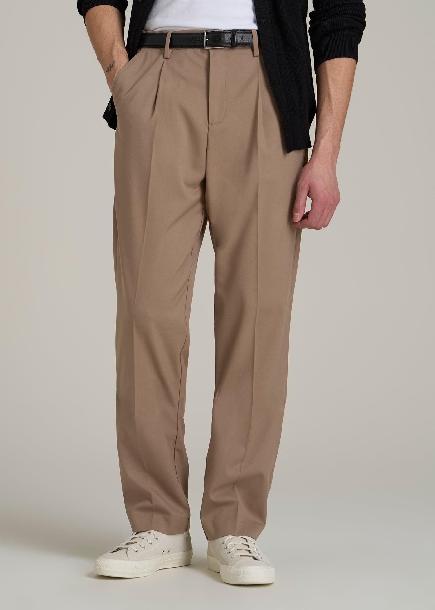 Relaxed Pleated Trousers for Tall Men in Black Male Product Image