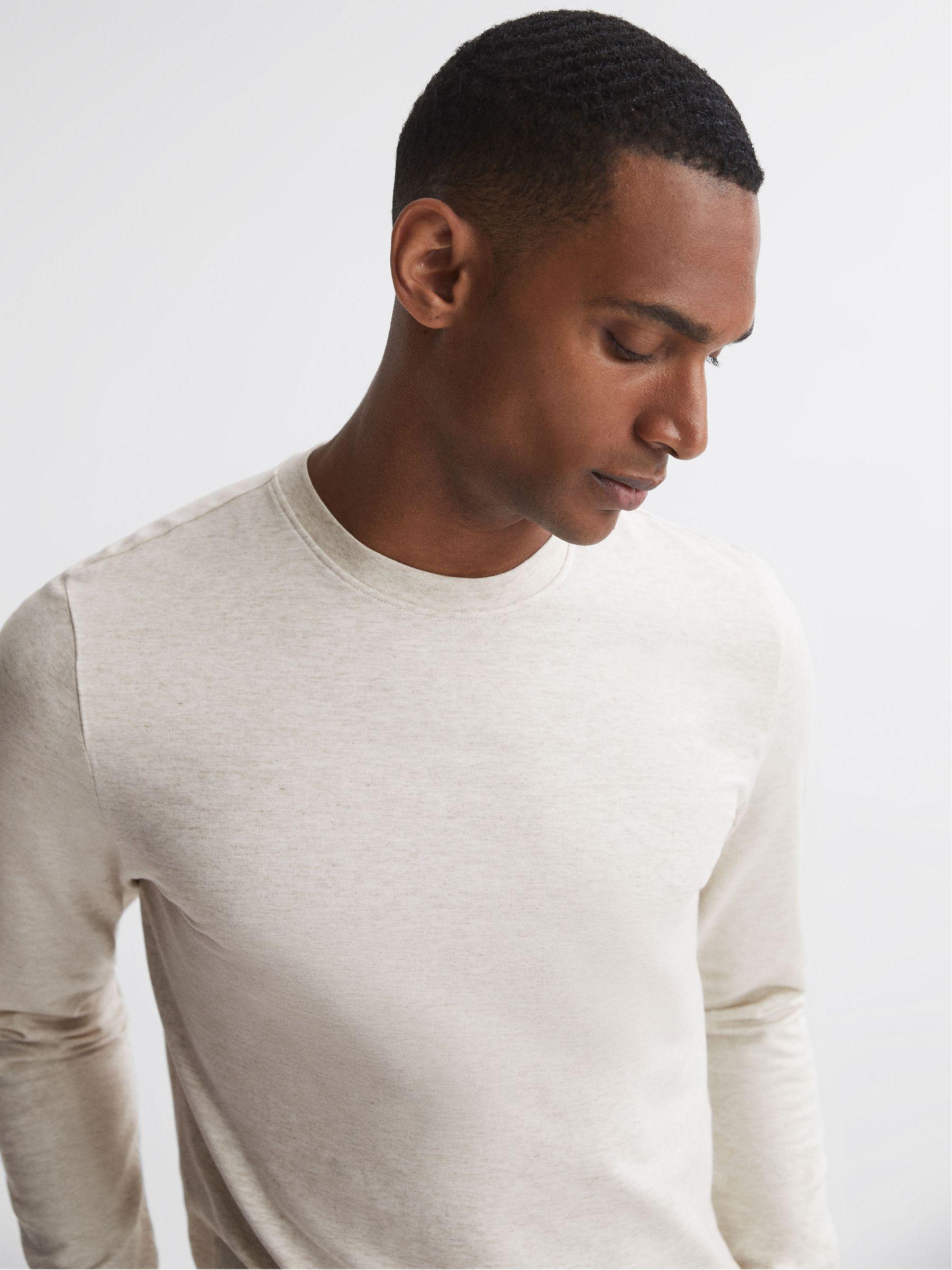 Crew Neck Fleece Lined Sweatshirt in Oatmeal Melange Product Image