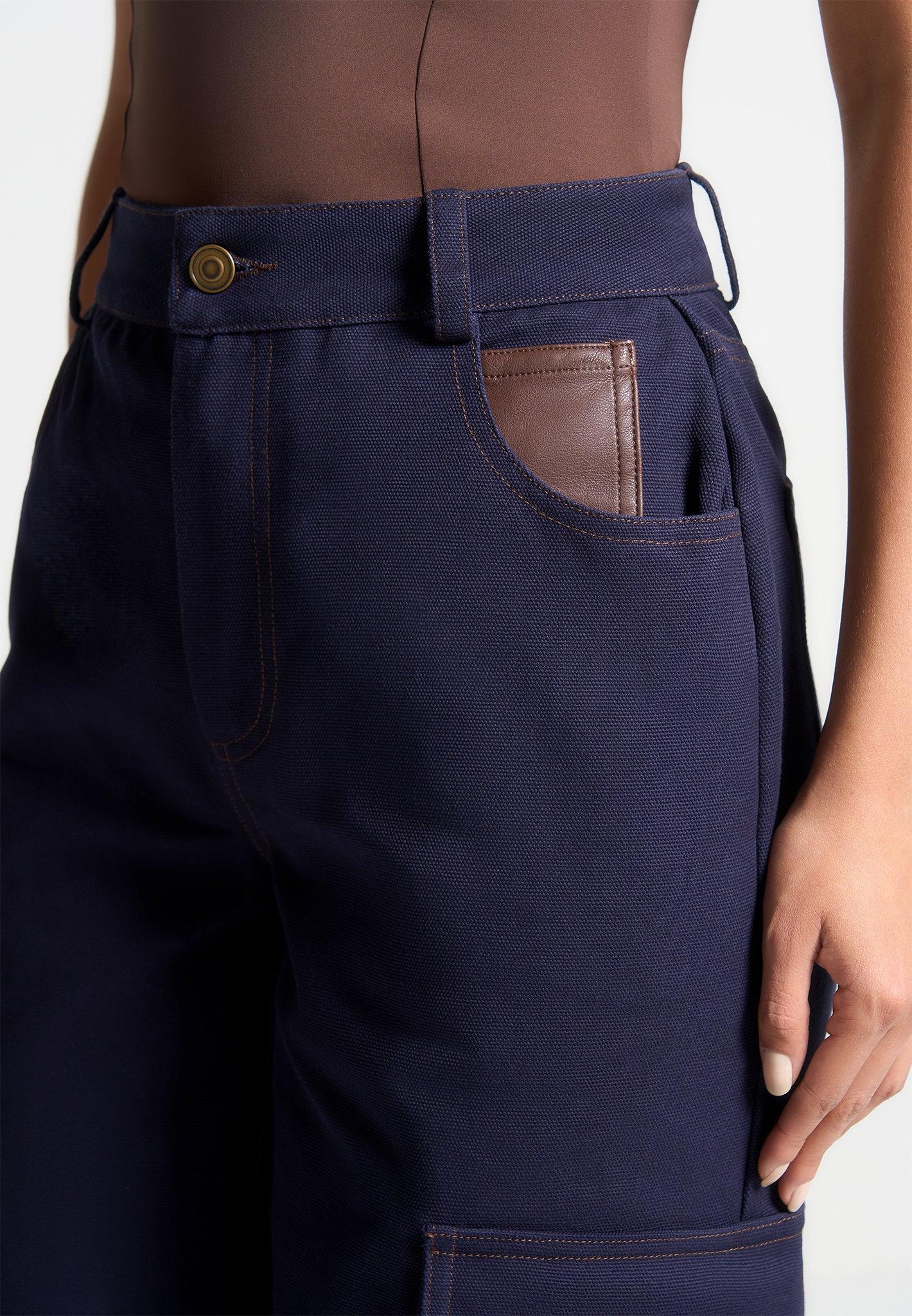 High Rise Drill Cargo Pants - Indigo Female Product Image