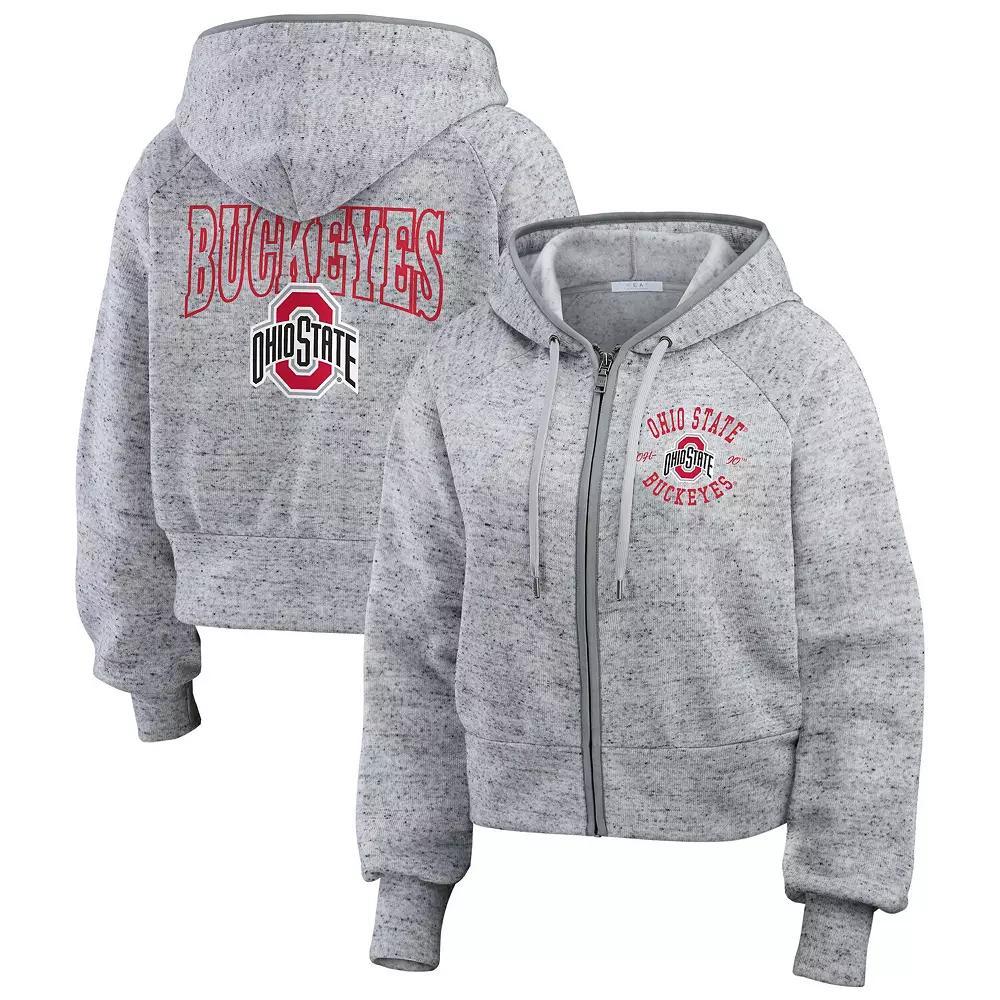 Women's WEAR by Erin Andrews Heather Gray Ohio State Buckeyes Wear Speckle Double-Hit Raglan Full-Zip Hoodie, Size: Medium, Grey Product Image