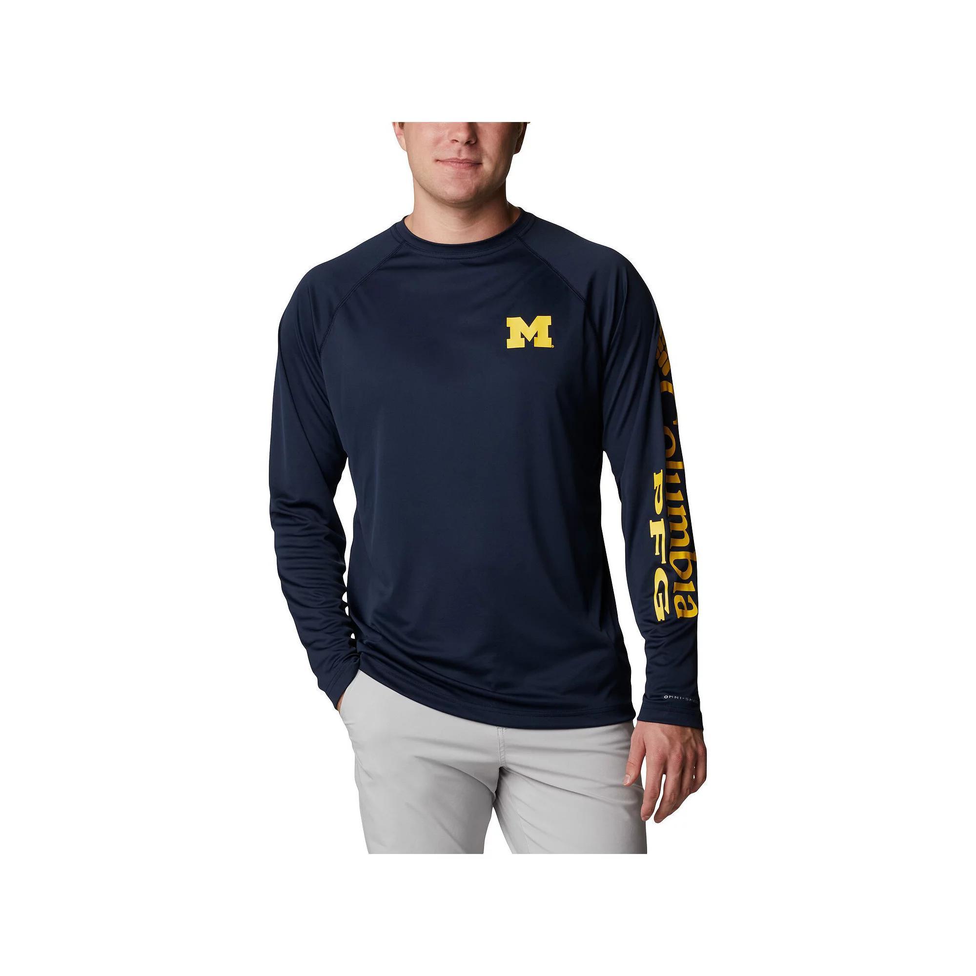 Men's Columbia Navy Michigan Wolverines Terminal Tackle Omni-Shade Raglan Long Sleeve T-Shirt, Size: 2XL, Blue Product Image
