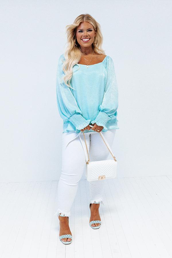 Truly Chic Satin Shift Top In Aqua Curves Product Image