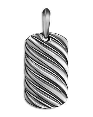 Mens Sculpted Cable Tag in Sterling Silver, 27MM Product Image