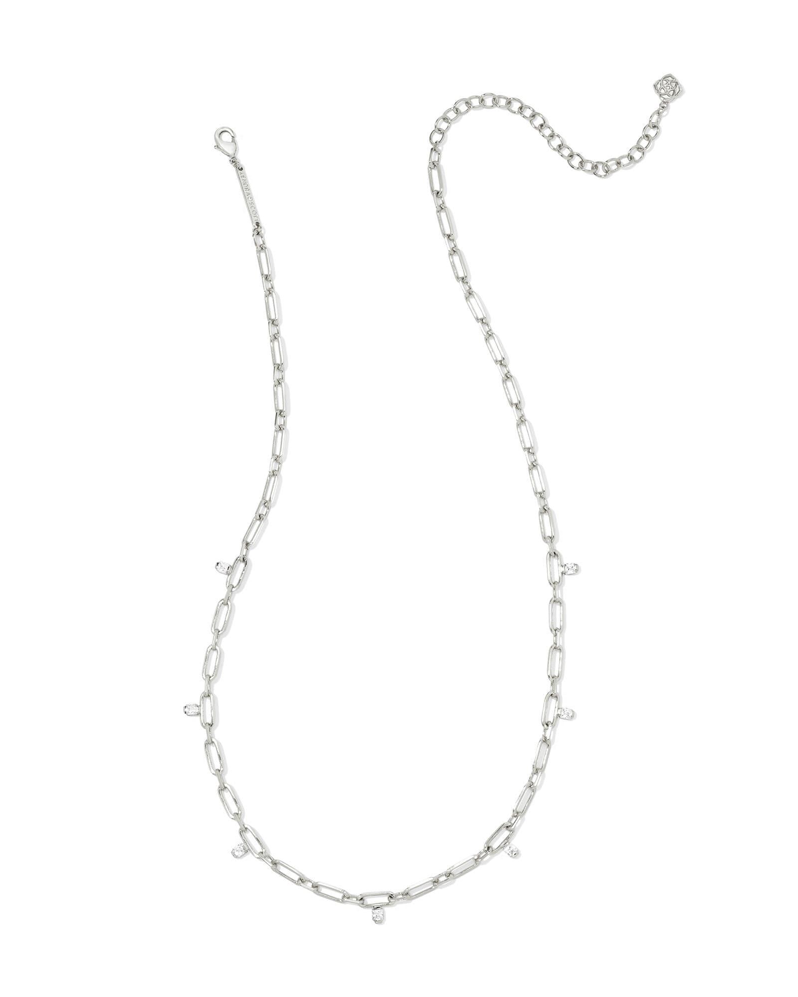 Cecelia Silver Crystal Chain Necklace in White CZ Product Image