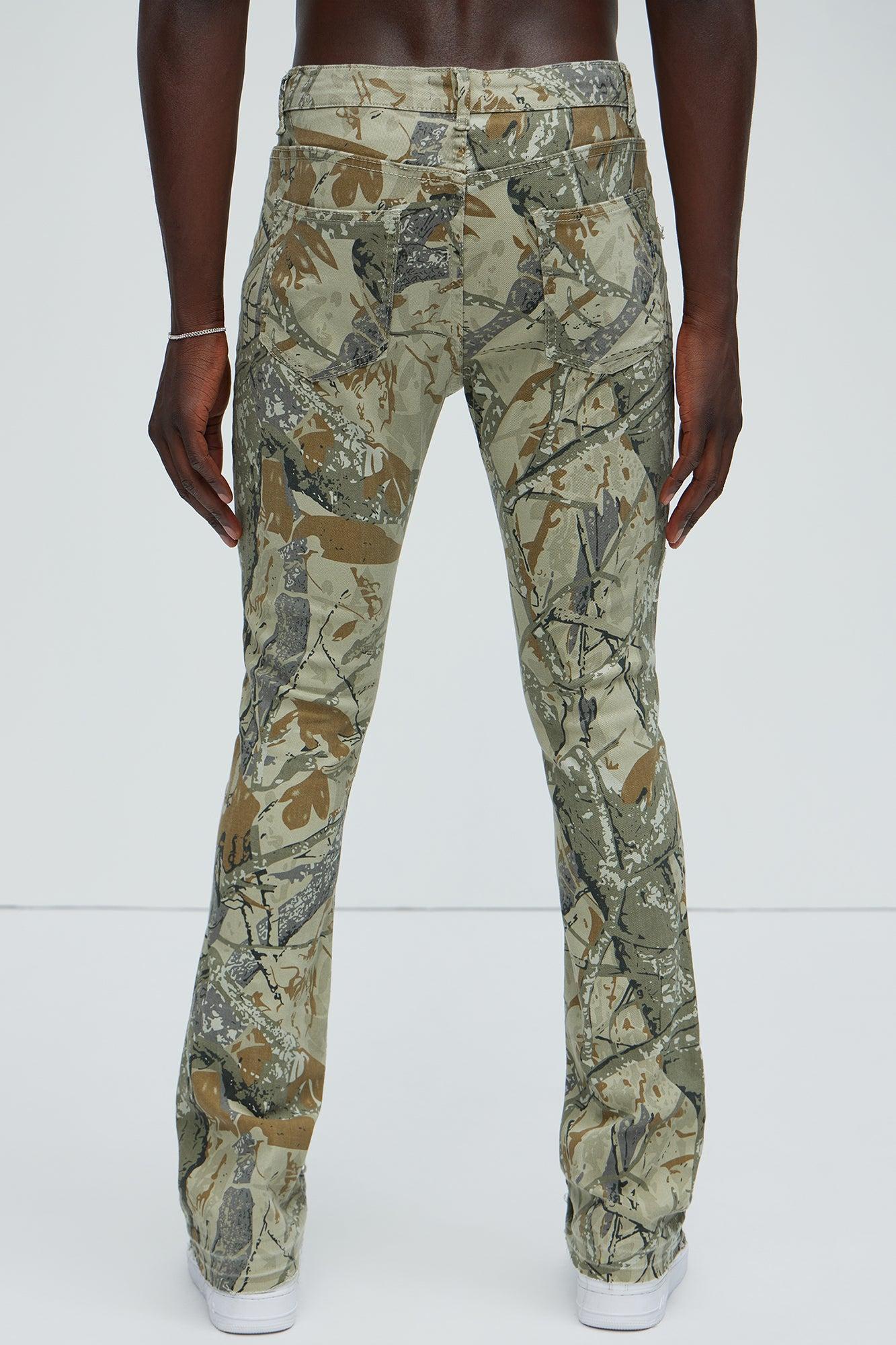 Go Out Frayed Stacked Skinny Flare Pants - Camouflage Product Image