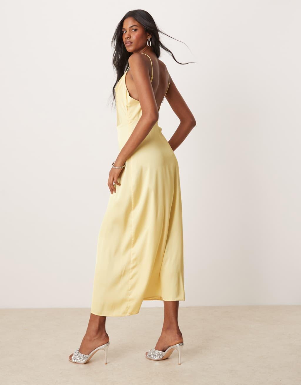 Vila satin cowl neck maxi dress in banana yellow Product Image