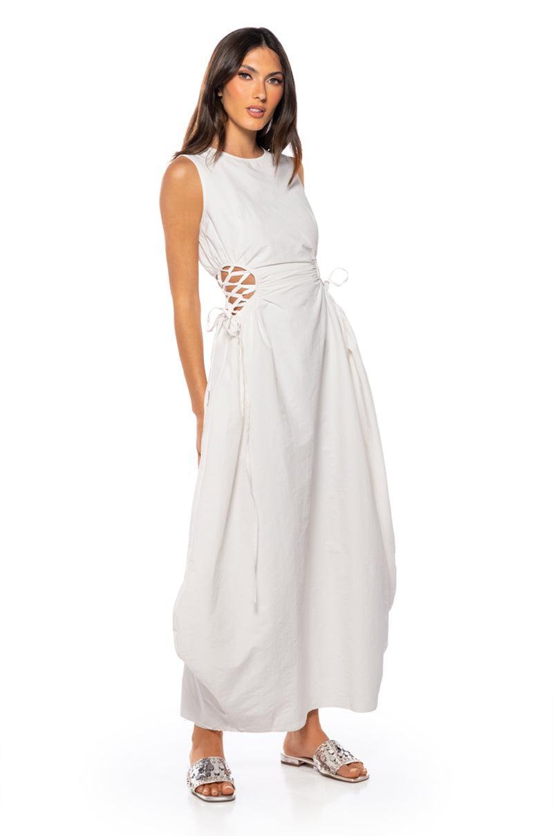 ALINA LACE UP DETAIL MAXI DRESS IN WHITE Product Image