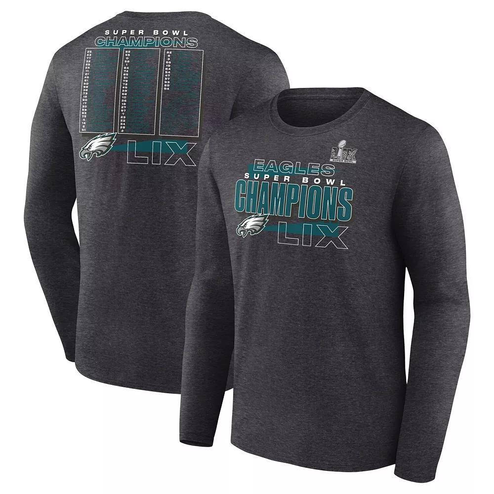 Men's Fanatics Heather Charcoal Philadelphia Eagles Super Bowl LIX Champions Roster Long Sleeve T-Shirt, Size: 5XL Product Image