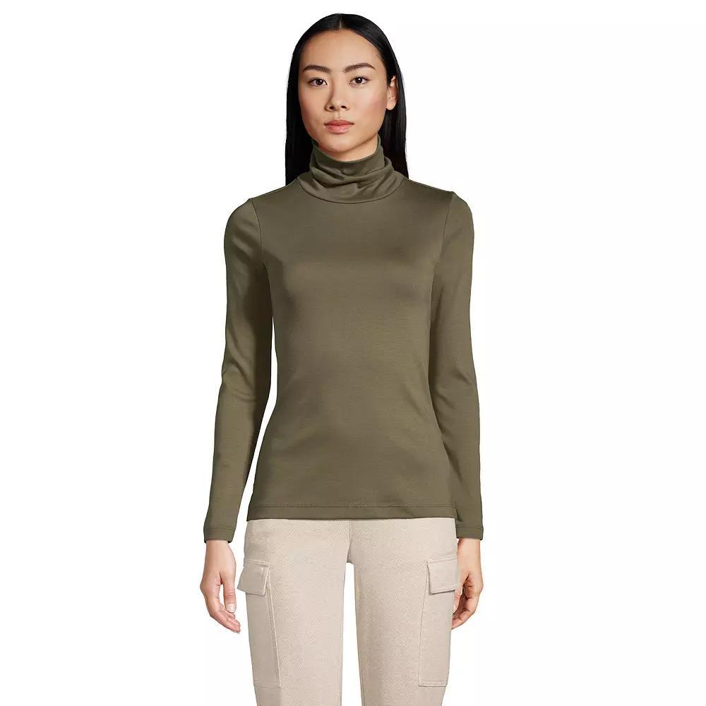 Women's Lands' End Supima Cotton Long Sleeve Turtleneck, Size: Large Tall, Green Moss Product Image