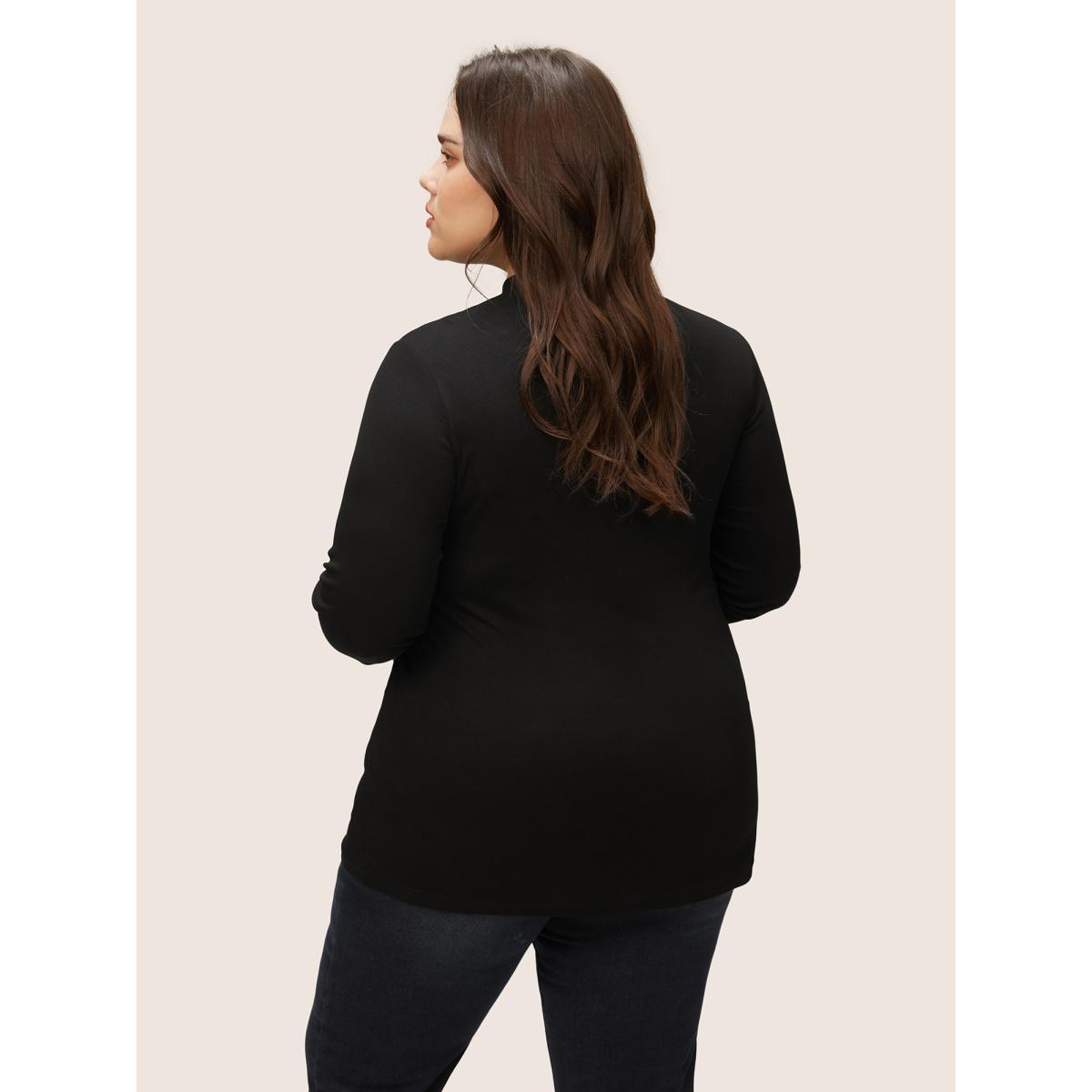 Plus Size Supersoft Essentials Cut Out Rib Knit Skinny T-shirt Black Women Office Plain Plain Keyhole Cut-Out Skinny Dailywear T-shirts BloomChic 14-16/1X Product Image