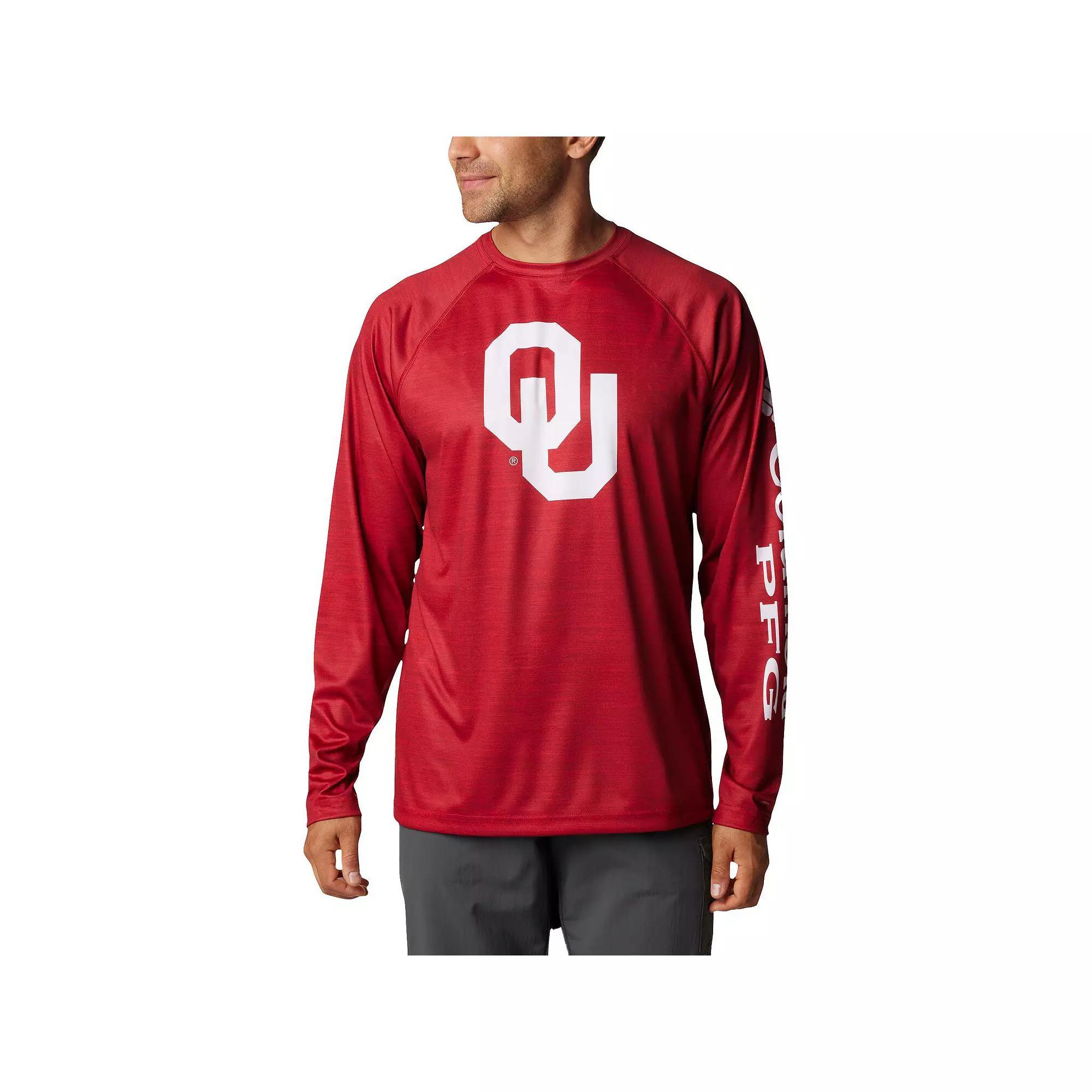 Men's Columbia  Crimson Oklahoma Sooners PFG Terminal Tackle Omni-Shade Raglan Long Sleeve T-Shirt, Size: Large, Red Product Image
