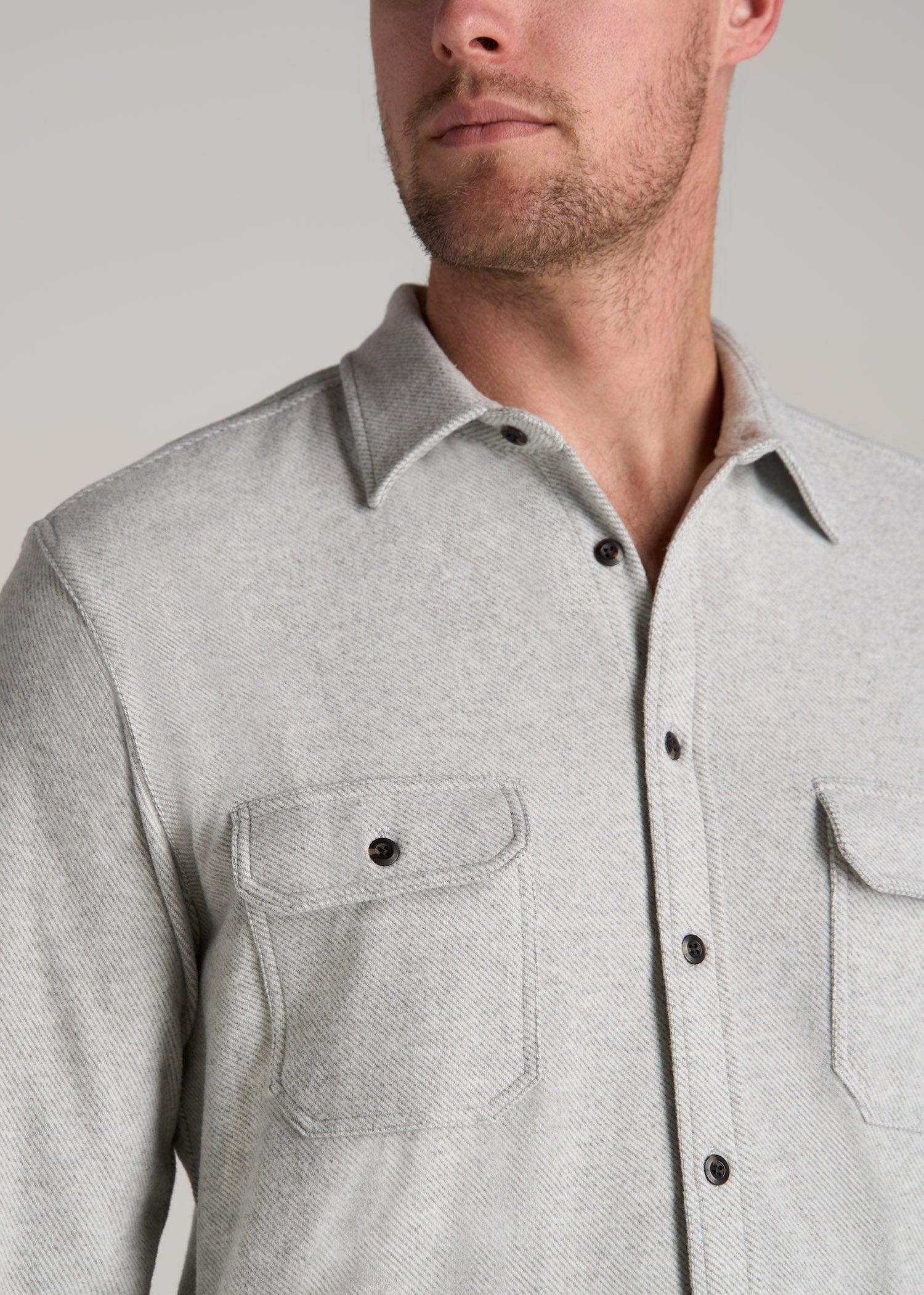 Stretch Flannel Button Shirt for Tall Men in Light Grey Mix Male Product Image