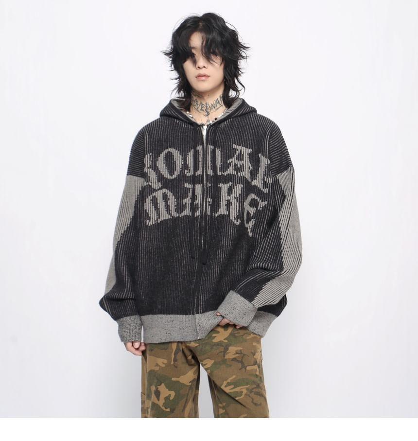 Lettering Hooded Zip Cardigan Product Image