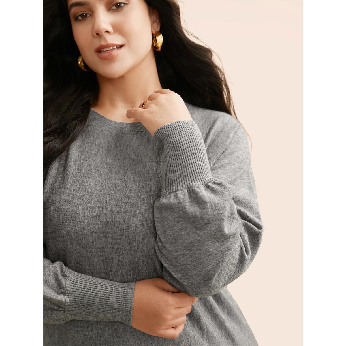 Plus Size Supersoft Essentials Dolman Sleeves Pullover DarkGray Women Casual Loose Long Sleeve Round Neck Everyday Pullovers BloomChic 22-24/3X Product Image
