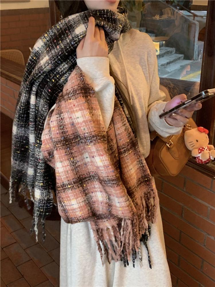 Fringed Plaid Scarf Product Image