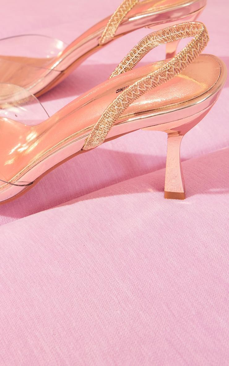 Gold Metallic Square Toe Clear Strap Low Heeled Sandals Product Image