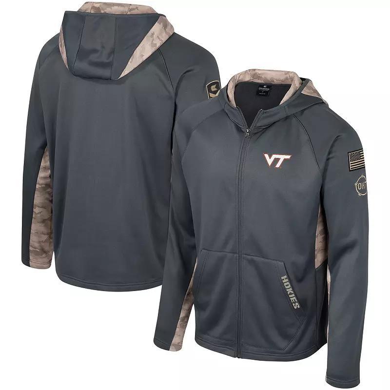 Mens Colosseum Charcoal Wisconsin Badgers OHT Military Appreciation Camo Raglan Full-Zip Hoodie Product Image