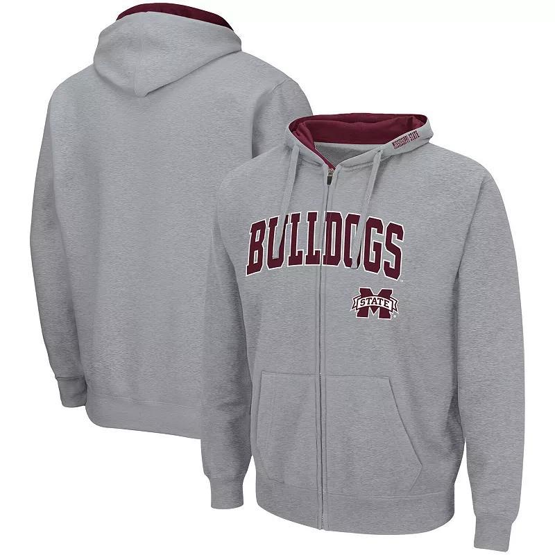 Mens Colosseum Heathered Gray Mississippi State Bulldogs Arch & Logo 3.0 Full-Zip Hoodie Product Image