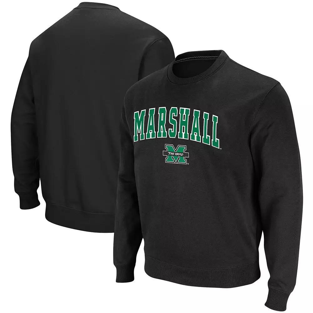 Men's Colosseum Black Marshall Thundering Herd Arch & Logo Tackle Twill Pullover Sweatshirt,  Product Image