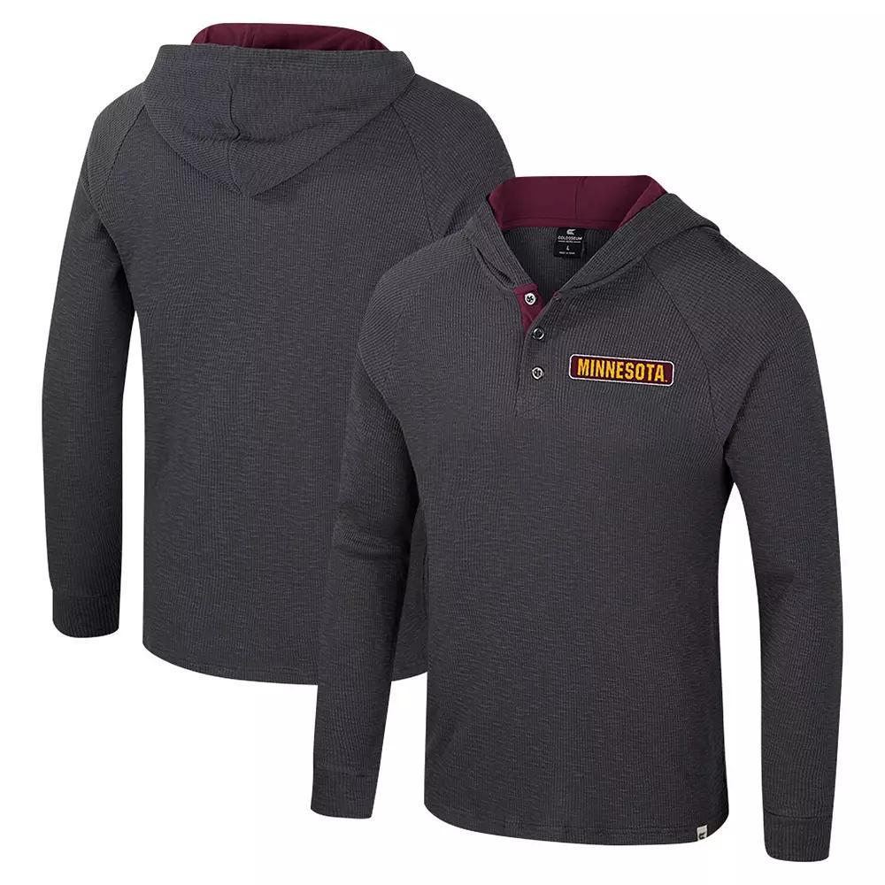 Men's Colosseum Charcoal Minnesota Golden Gophers Dujour Ralgan Long Sleeve Henley Hoodie T-Shirt,  Product Image