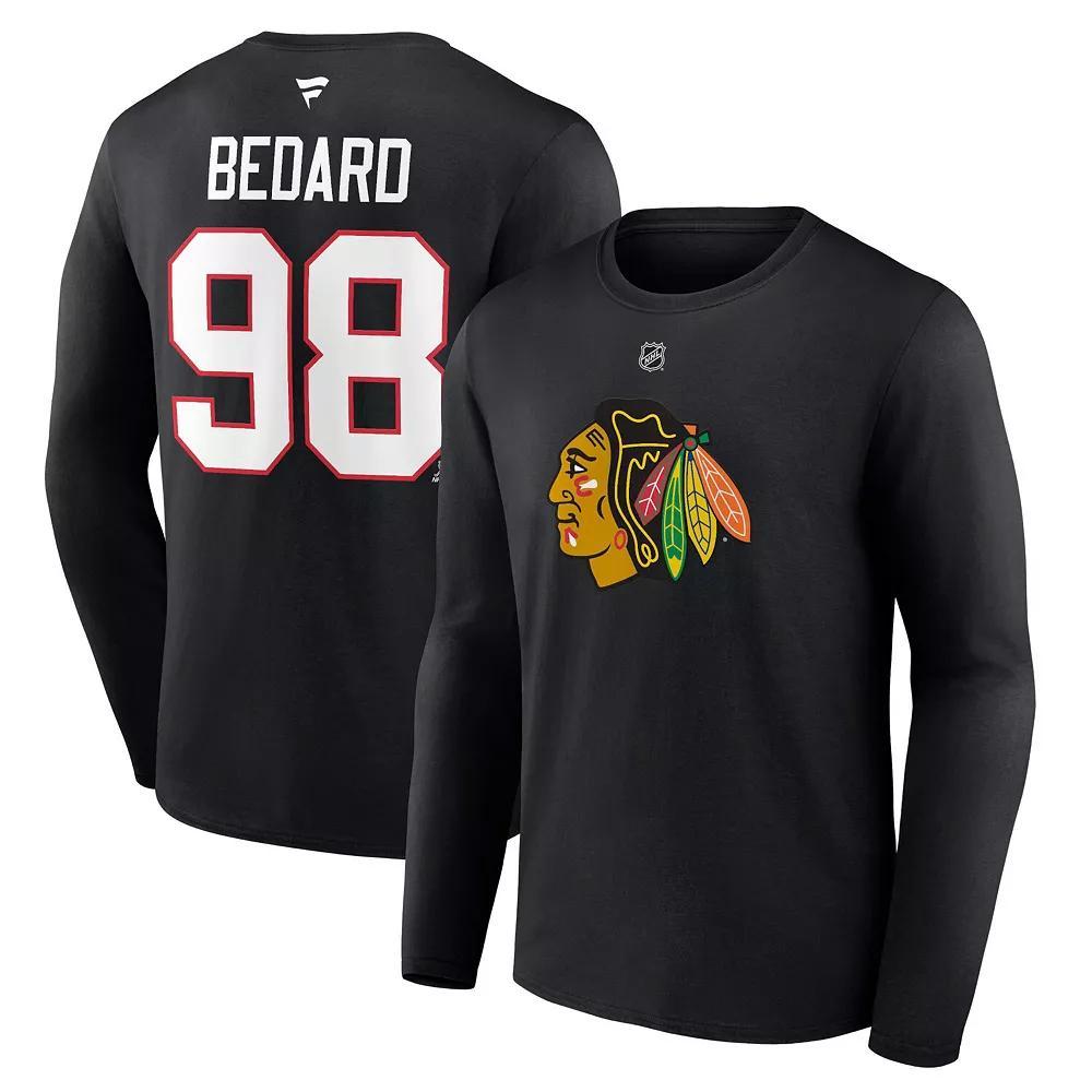 Men's Fanatics Branded Connor Bedard Black Chicago Blackhawks Authentic Stack Name & Number Long Sleeve T-Shirt,  Product Image