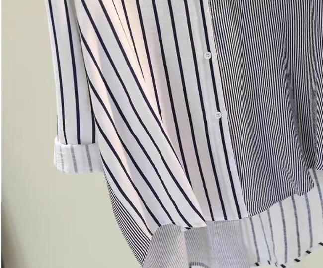 Elbow-Sleeve Striped Button-Up Shirt Product Image