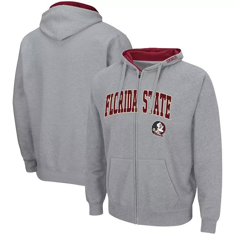 Men's Colosseum Heathered Gray Auburn Tigers Arch & Logo 3.0 Full-Zip Hoodie,  Product Image