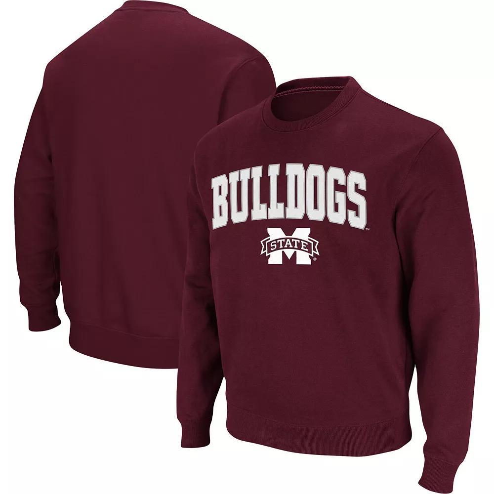 Men's Colosseum Maroon Mississippi State Bulldogs Arch & Logo Tackle Twill Pullover Sweatshirt, Size: Large, Mst Red Product Image