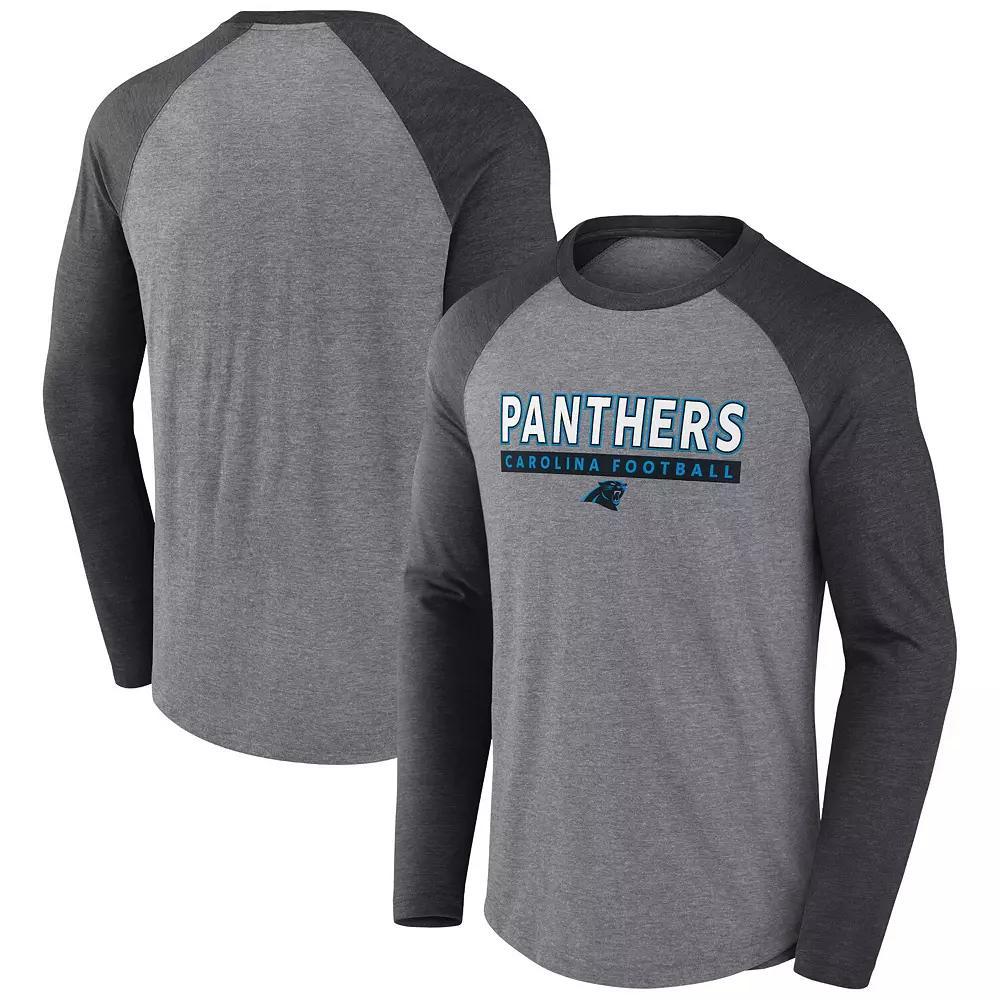 Men's Fanatics Heather Gray/Charcoal Carolina Panthers Tri-Blend Raglan Long Sleeve T-Shirt,  Product Image