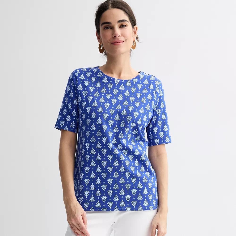 Women's Croft & Barrow® Elbow Sleeve Printed Basic Tee, Size: Medium, Blue Fan Tile Product Image