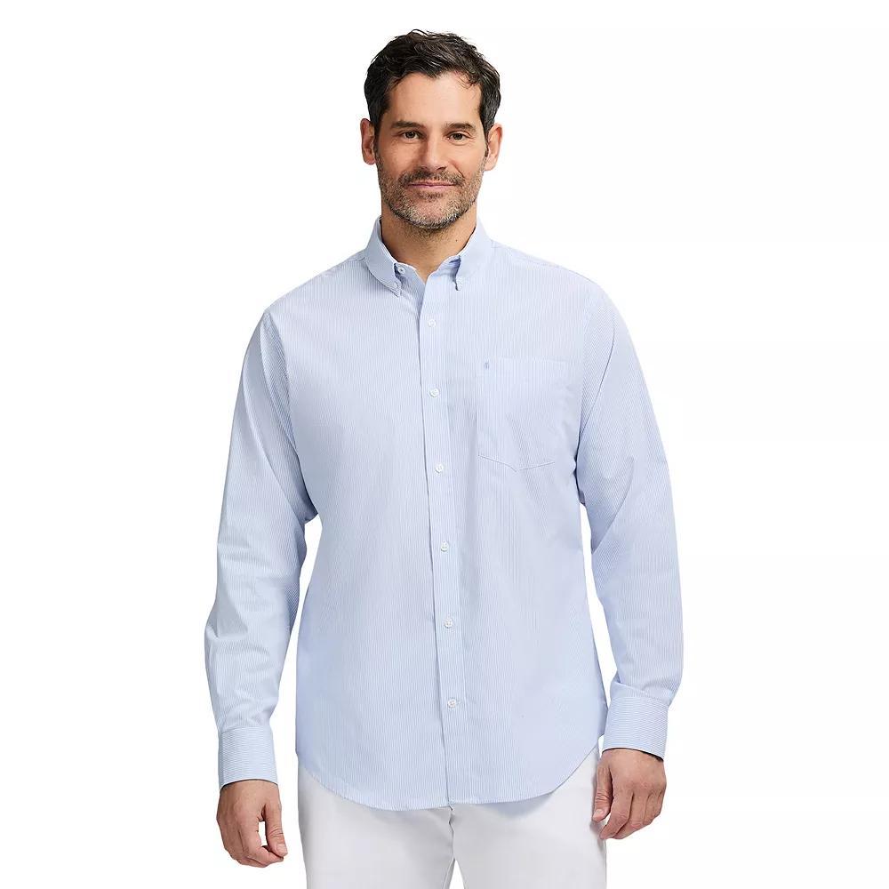 Men's IZOD Performance Comfort Long Sleeve Button Down Woven Shirt, Size: Medium, Cornflower Blue Stripe Product Image