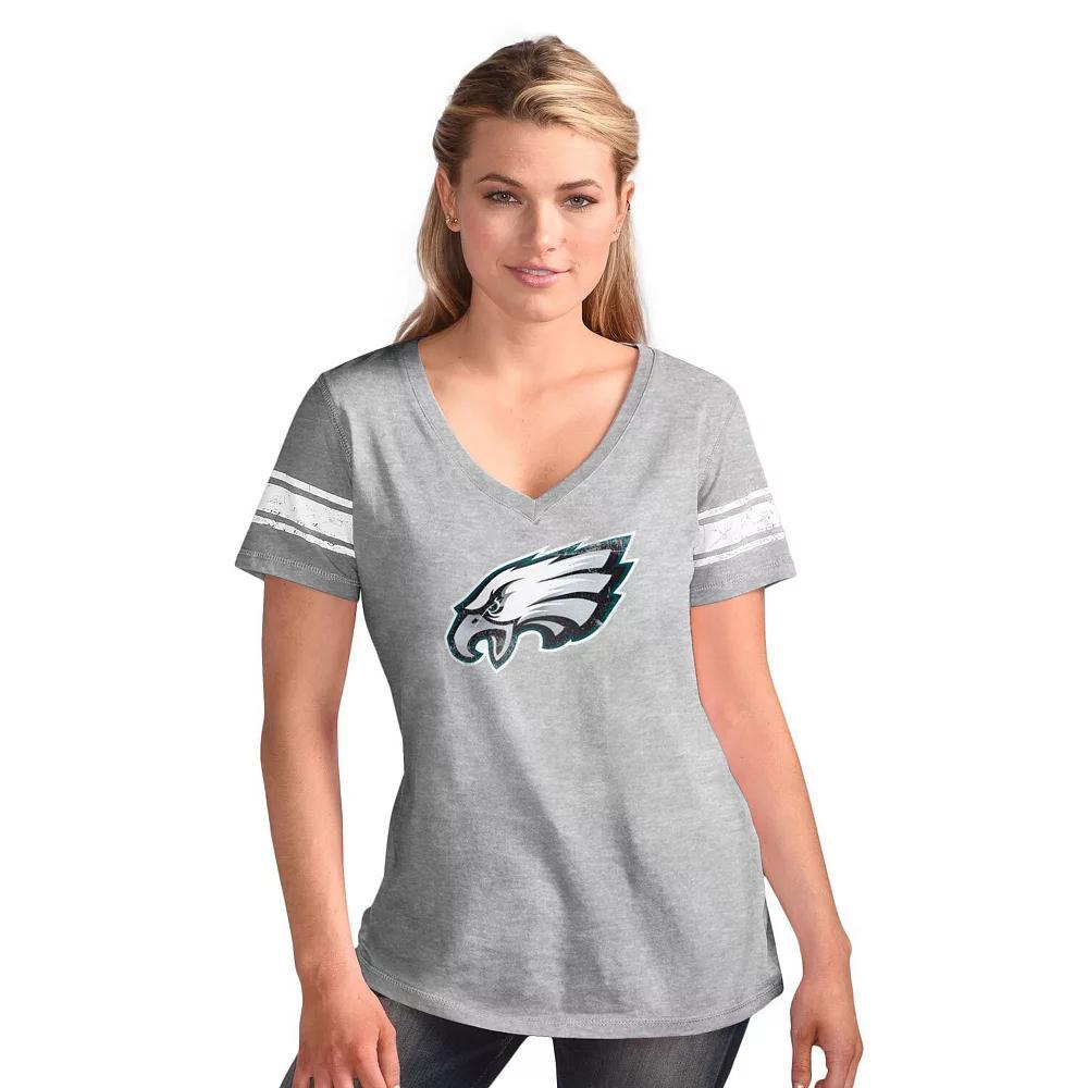 Women's G-III 4Her by Carl Banks  Heather Gray Philadelphia Eagles First Pick Distressed V-Neck T-Shirt, Size: 2XL, Grey Product Image