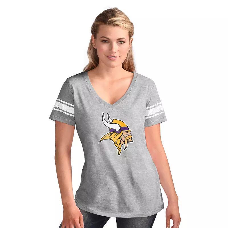 Women's G-III 4Her by Carl Banks  Heather Gray Philadelphia Eagles First Pick Distressed V-Neck T-Shirt, Size: 2XL, Grey Product Image