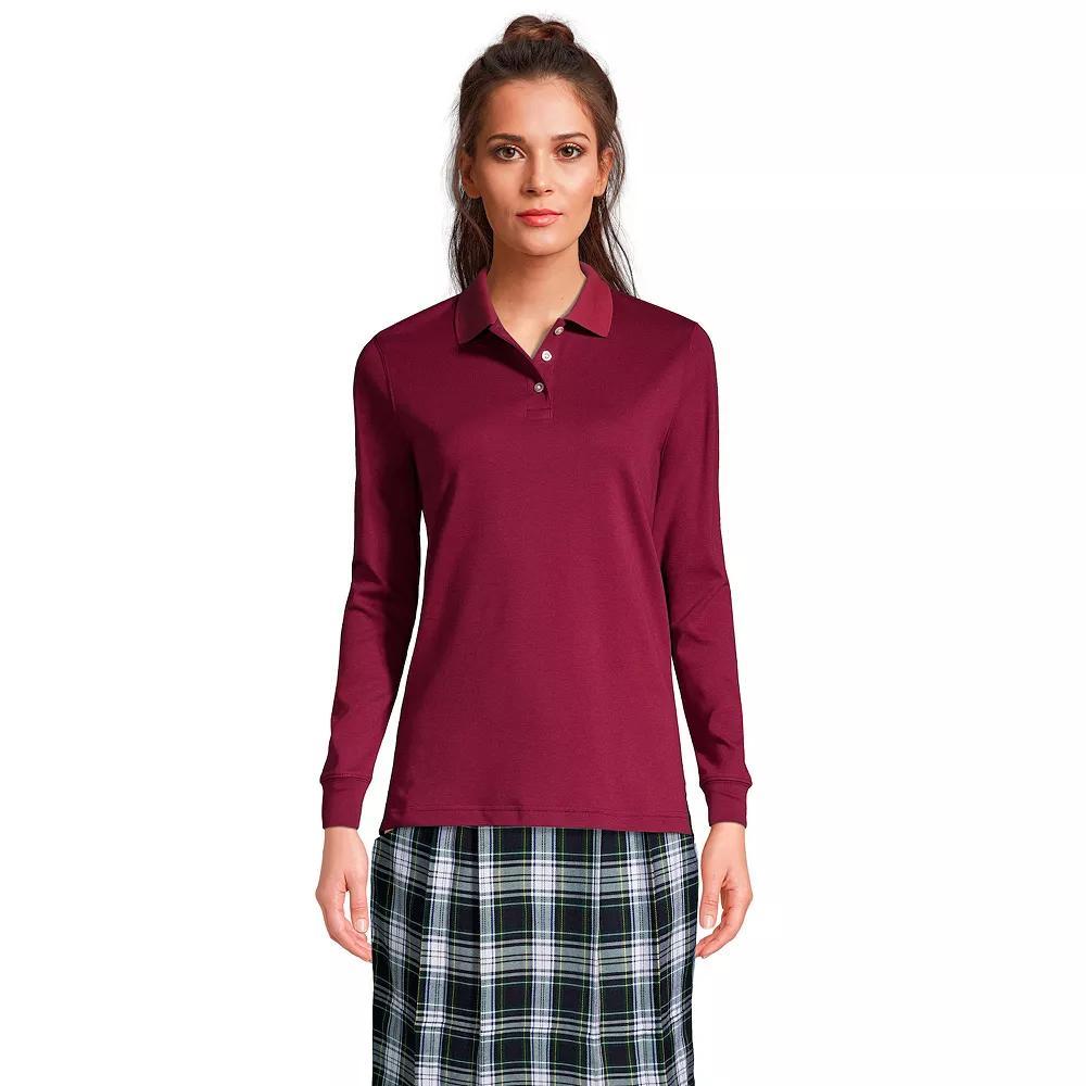 Women's Lands' End School Uniform Long Sleeve 3-Button Interlock Polo Shirt,  Product Image