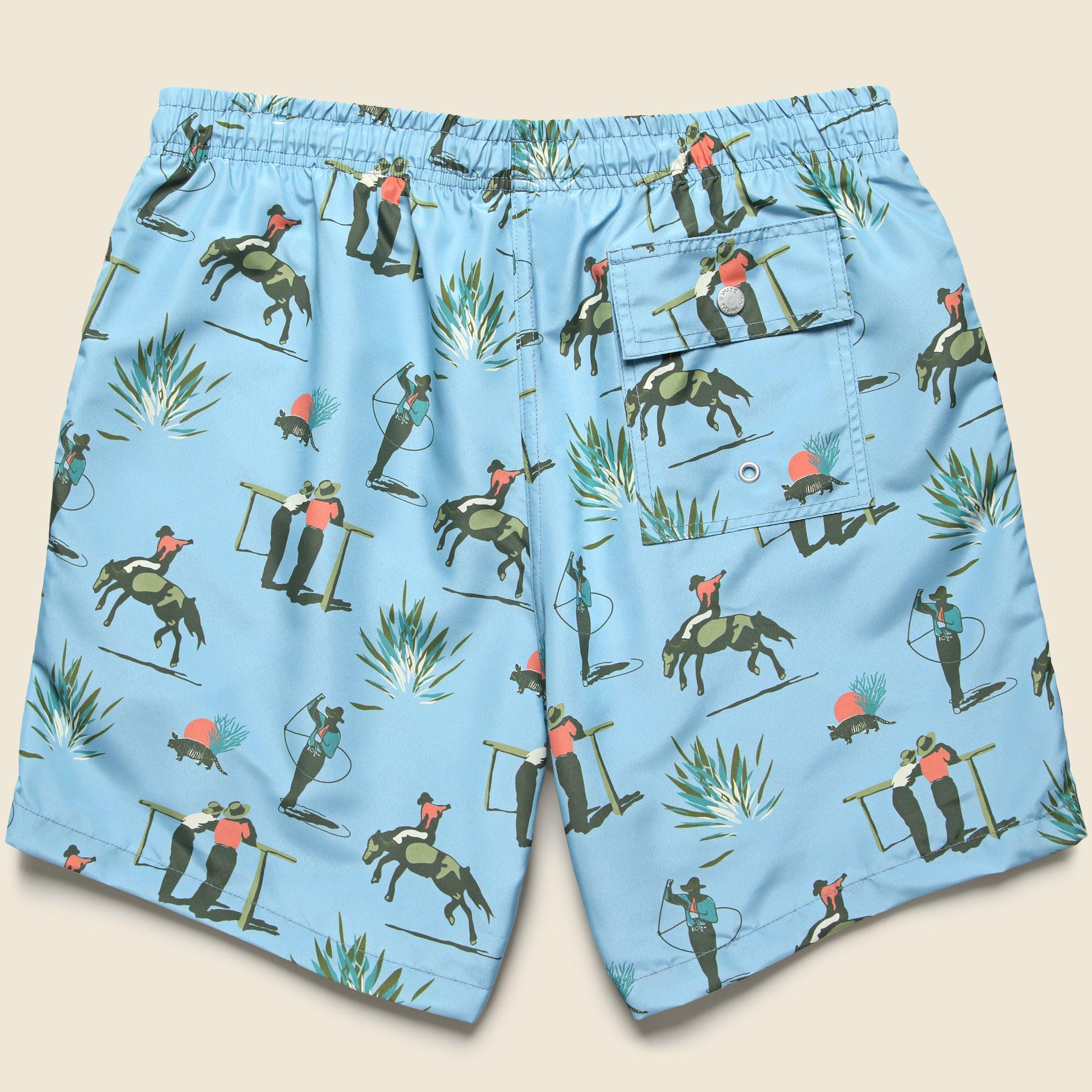 5.5" Cowboy Print Swim Trunks - Light Blue Product Image