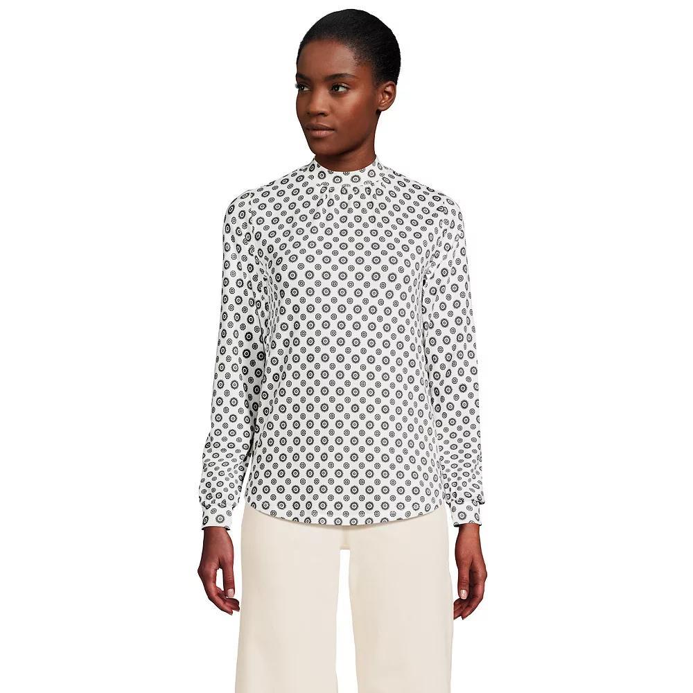 Women's Lands' End Gathered Mockneck Top, Size: Large, Ivory Encircle Geo Product Image