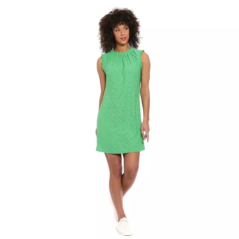 Women's London Times Ruffle Neck Mini A-Line Dress, Size: XL, Green Product Image