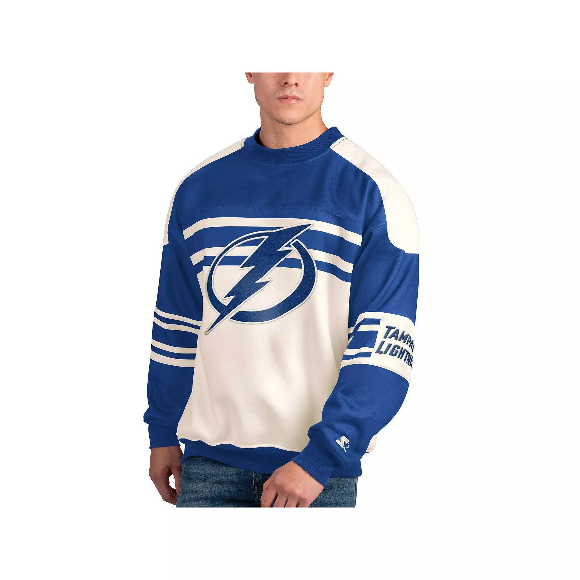 Mens Starter White Tampa Bay Lightning Defense Fleece Crewneck Pullover Sweatshirt Product Image