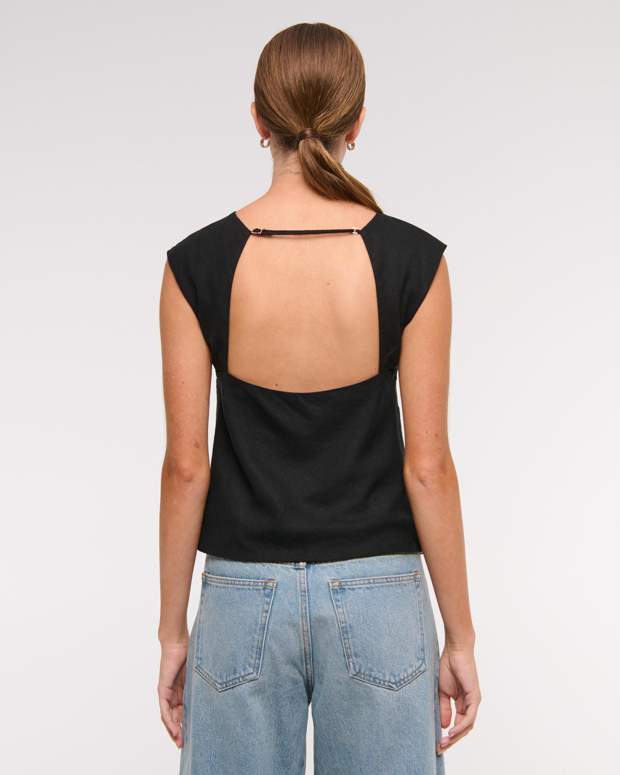 Linen-Blend Skimming Shell Top Product Image