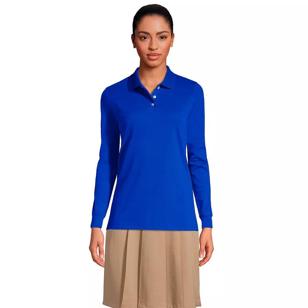 Women's Lands' End School Uniform Long Sleeve 3-Button Interlock Polo Shirt,  Product Image