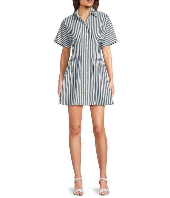 Alex Marie Sophia Stripe Button Down Collared Short Sleeve Dress Product Image